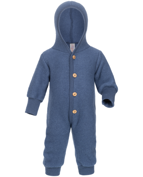 Baby-Overall mit Kapuze und Holzknöpfen, mit Umschlägen zum Verschließen an den Armen und Beinen, Fleece darkblue