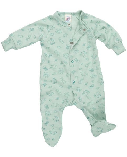 One-piece pyjamas, with feet, GOTS - pastel mint (with print) - 44