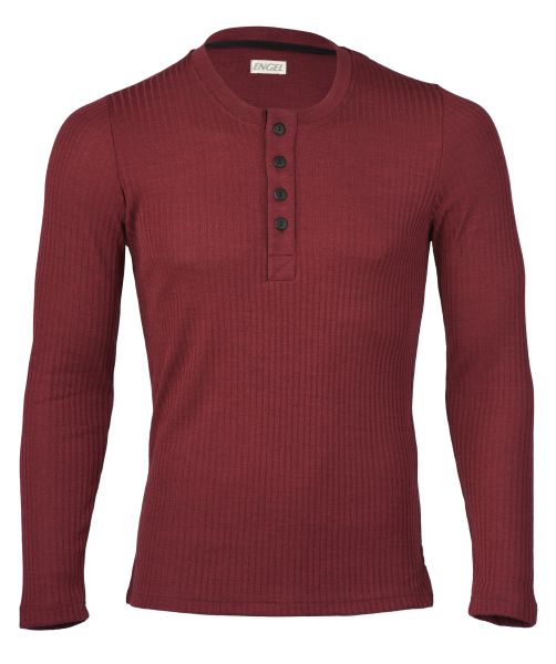 Herren-Shirt langarm mit Knopfleiste, Interlock Rippe burgund